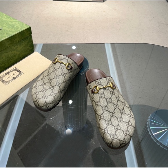 Gucci Beige Monogram Clogs - Picture 1 of 8